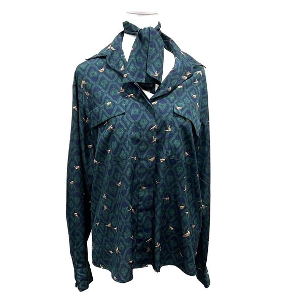 Vintage JH Women Shirt Size 10 Button Up Long Sleeve Ducks Tie Retro‎ 80s - Picture 1 of 16